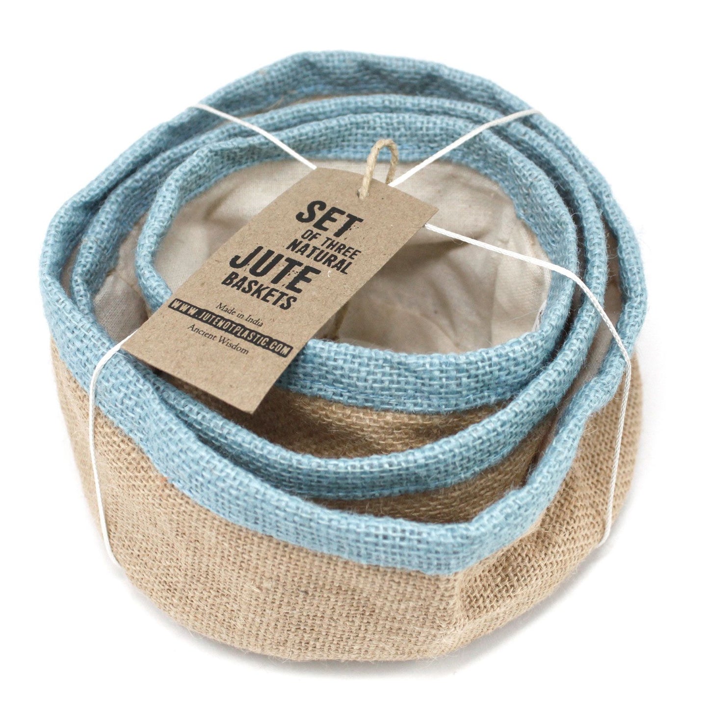 Set Mit 3 Natürlichen Jute Körben In Teal