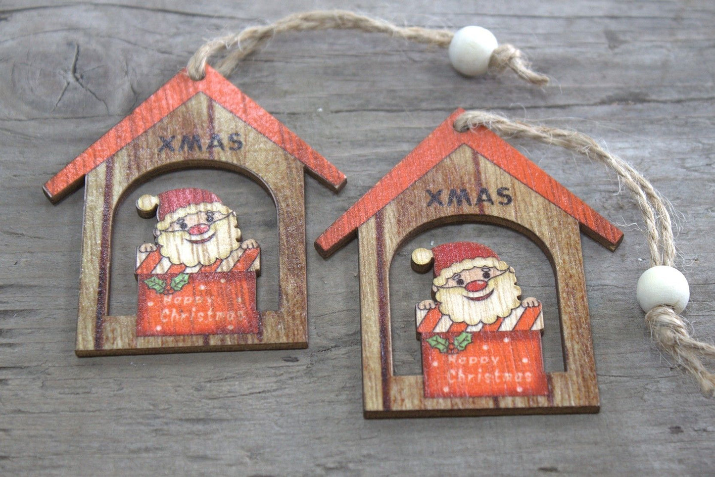 Packung Mit 2 Weihnachts Holz Bastel Dekorationen - Xmas Santa Geschenk
