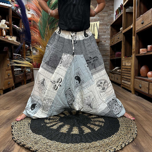 Yoga Und Festival Hosen Mit Aladdin Himalaya Druck Auf Grau