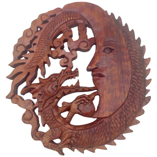 Mondgesicht Und Drachen Wandrelief Schnitzerei 30cm