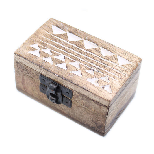 Weiß Gewaschene Holzkiste - 3x1.5 Pillenbox Azteken Design