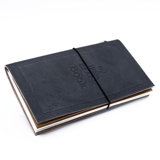 Handgefertigtes Lederjournal Mein Kleines Schwarzes Buch Schwarz 80 Seiten