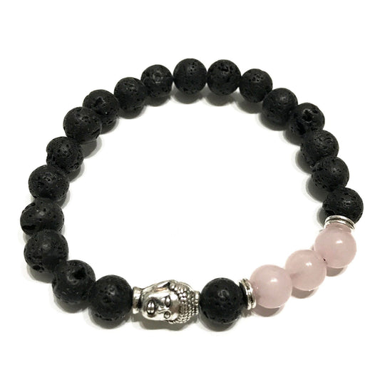 Lava Stein Armband Buddha Rosenquarz