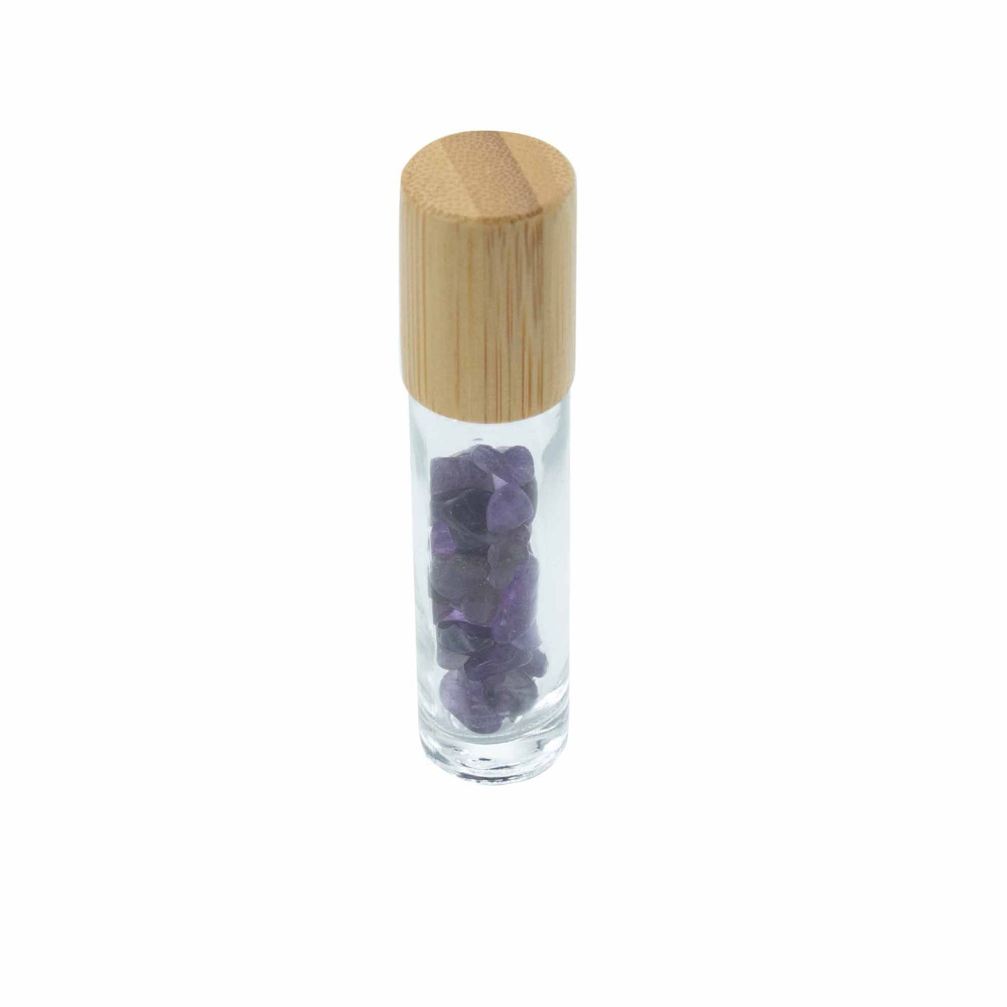 Edelstein Ätherisches Öl Rollflasche - Amethyst - Holzdeckel + Edelstein Rollkopf für 5ml Flasche - Amethyst