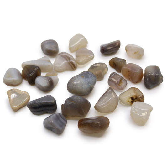 Tüte Mit 24 Kleinen Afrikanischen Tumbled Stones - Graue Achat - Botswana