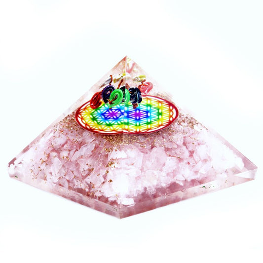 Orgonit Pyramide Rosenquarz Regenbogen Lebensblume 70 mm