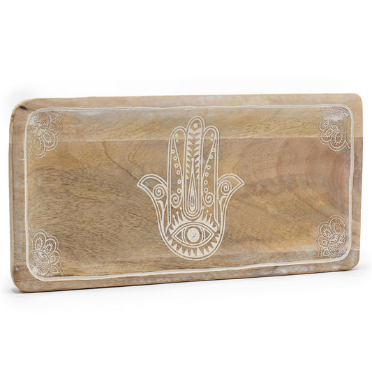 Langer Servierteller 30x15x2,5cm Hamsa Design Weißwäsche