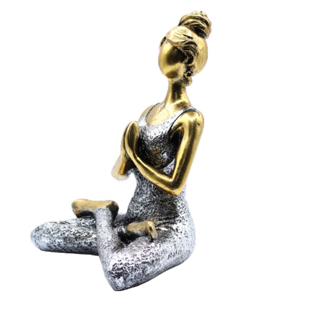Yoga Dame Figur Bronze und Silber 24cm Handgefertigt aus Indonesien