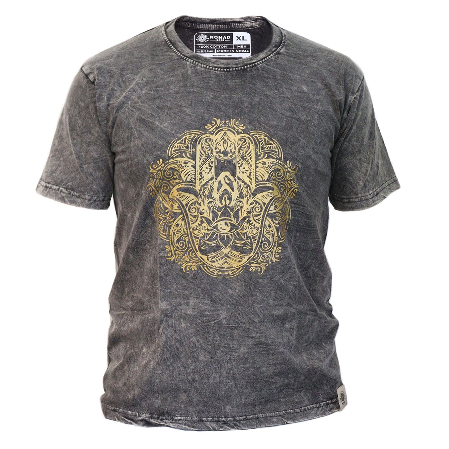 XLarge Stein Gewaschenes T-Shirt Hamsa Dunkelgrau