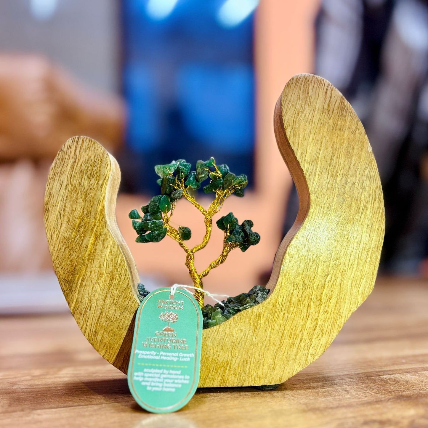 Edelsteinbaum Garten - Mango Holz Offener Ring - Grüner Aventurin - 60 Chipsteine