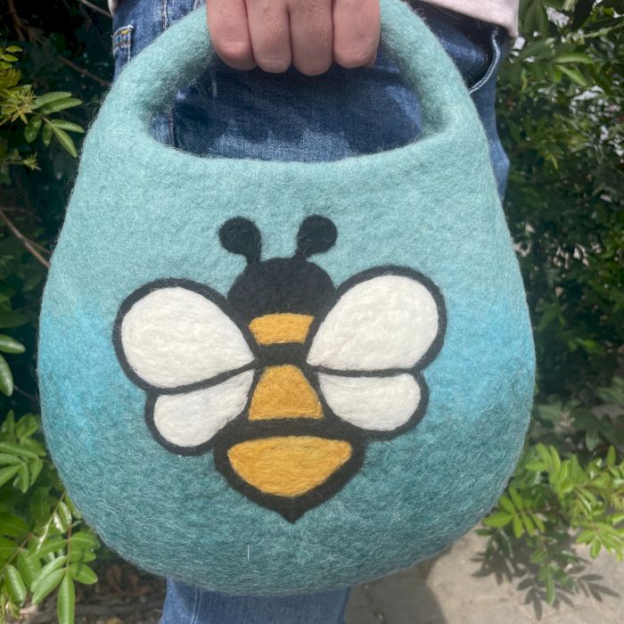 Wasserfilz Bienen Tasche mit Magnet und Einem Griff in Blau Grün