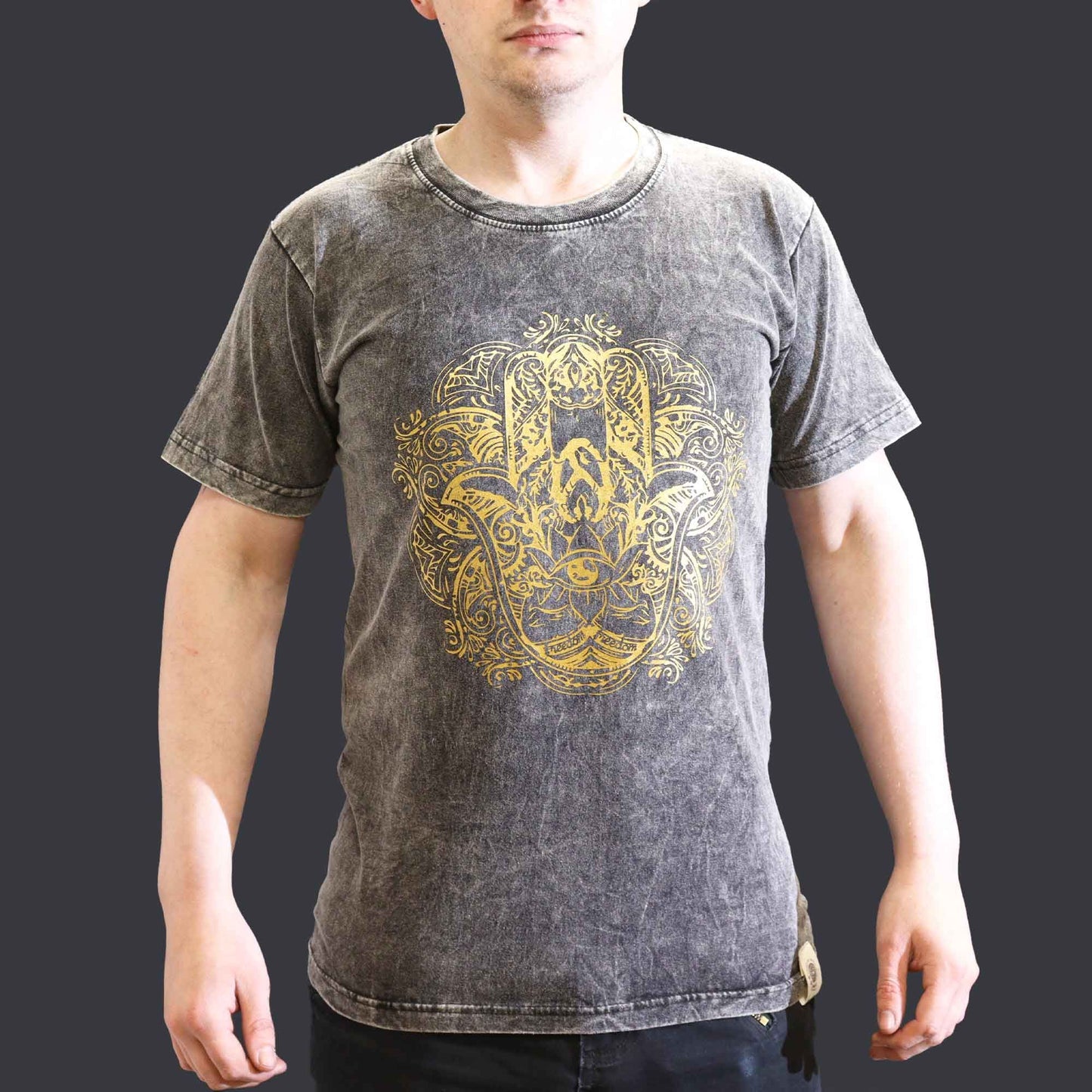 Kleines Stein-gewaschenes T-Shirt Hamsa Dunkelgrau