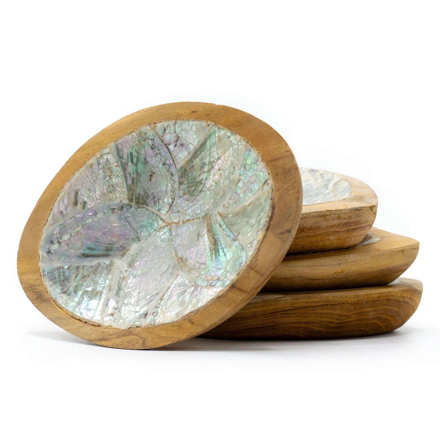 Set Aus 4 Teak Mini Schalen Mit Muschel Dekor Assortiert