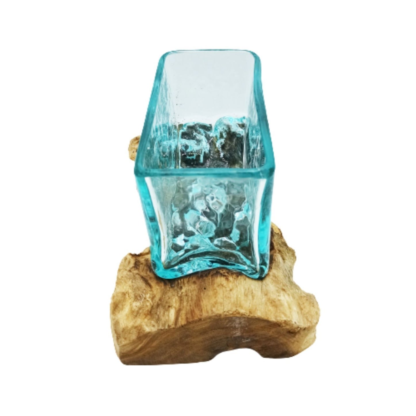 1x Geschmolzenes Glastank Auf Holz Mit Ständer - Große Schüssel