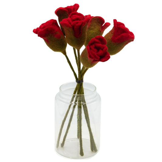 6x Filzblumen - Rote Rosen