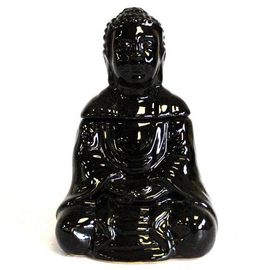 Sitzender Buddha Öl-Brenner Schwarz