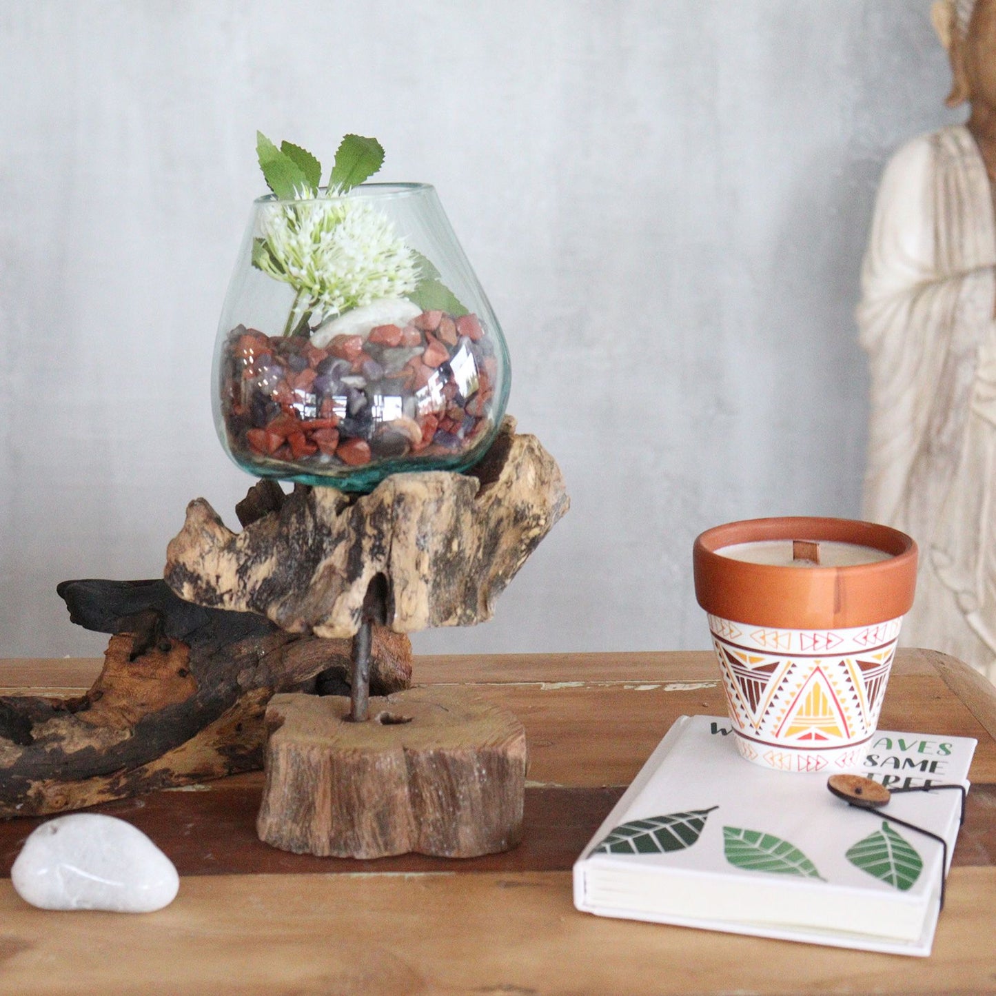 Geschmolzenes Glas Auf Holz Mit Ständer - Große Schüssel