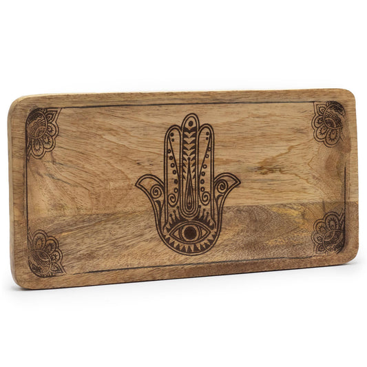 Langer Tablett 30x15x2.5cm Hamsa Design Schwarz Graviert