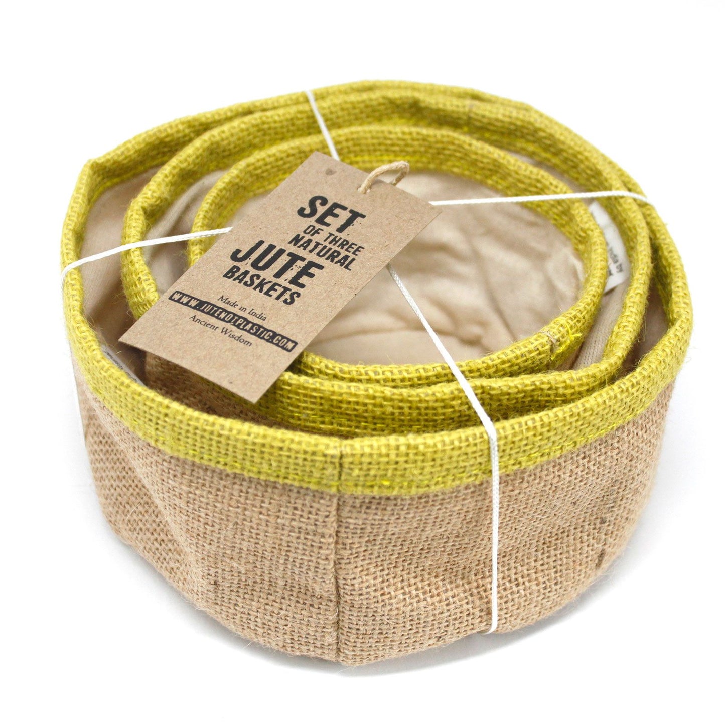 Set Mit 3 Natürlichen Jute Körben Olive