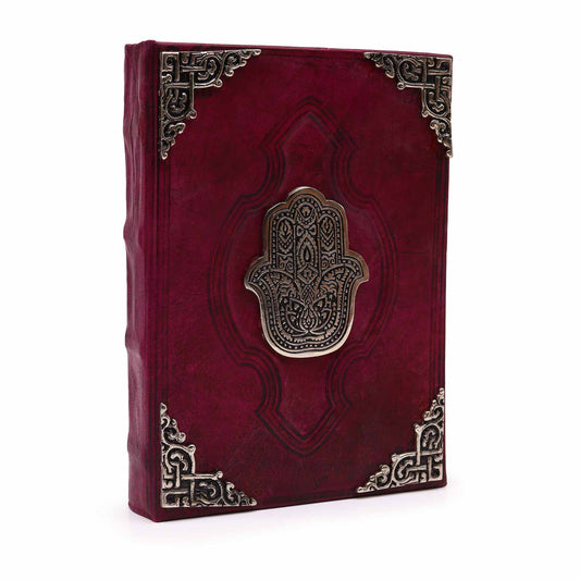 Robustes Rotes Tan Buch - Zink Hamsa Dekor - 200 Deckle Kanten Seiten - 26x18cm