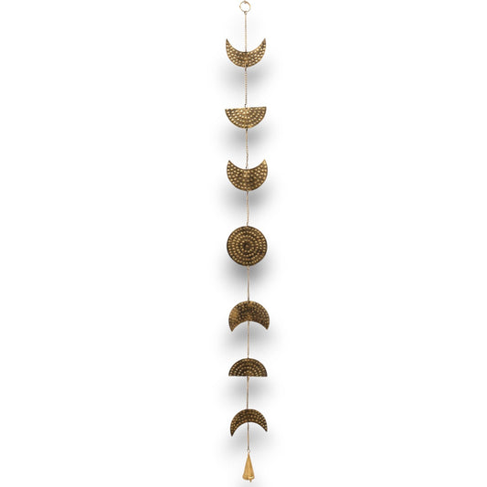 Indische Windspiele - Messing Mondphasen Anhänger mit Glocke - 25cm
