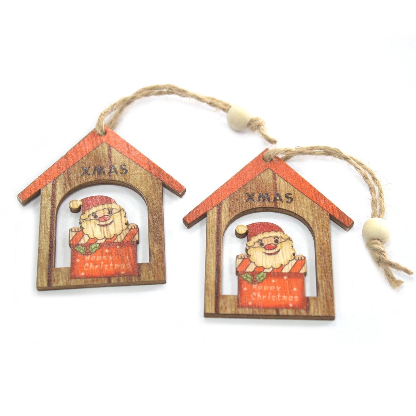 Packung Mit 2 Weihnachts Holz Bastel Dekorationen - Xmas Santa Geschenk