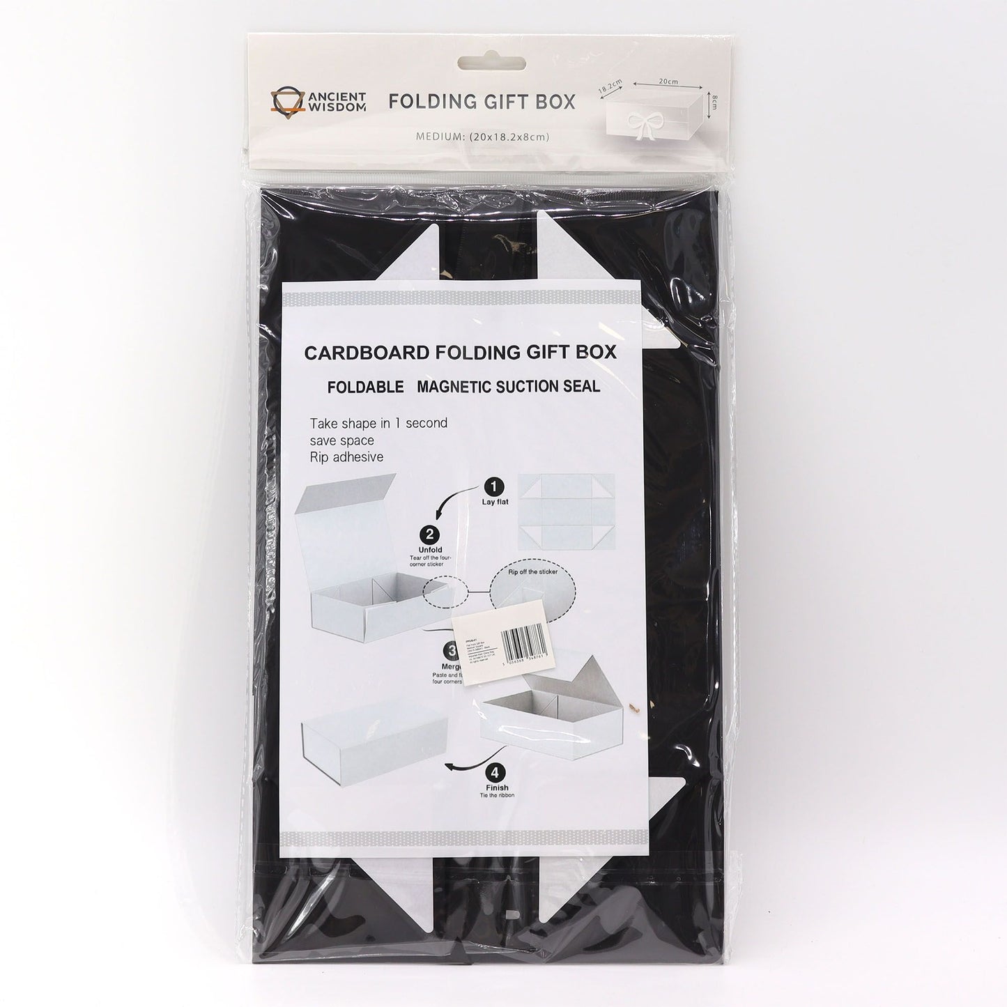 Flachverpackte Geschenkbox Mittel Quadratisch 20x18.2x8cm Schwarz