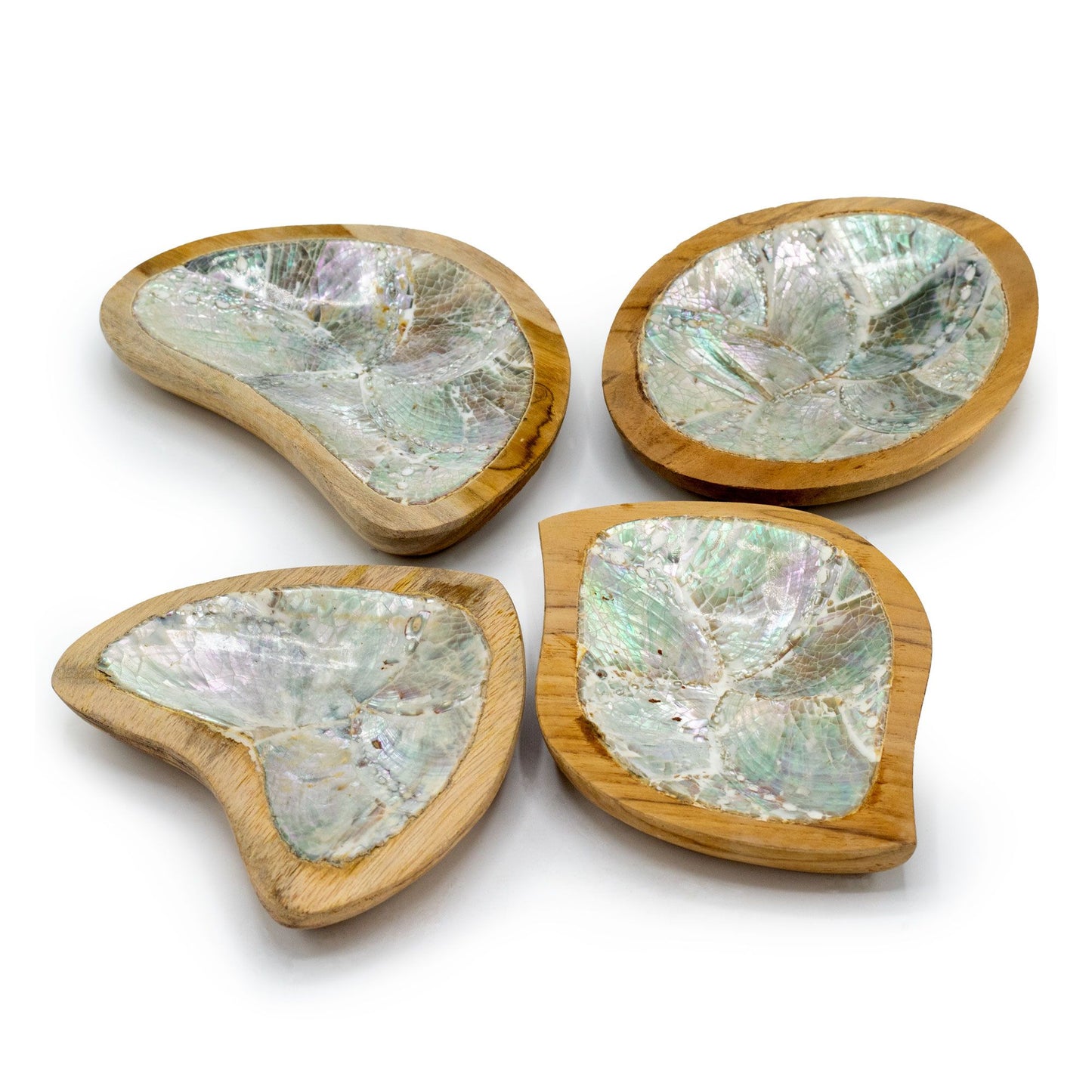 Set Aus 4 Teak Mini Schalen Mit Muschel Dekor Assortiert