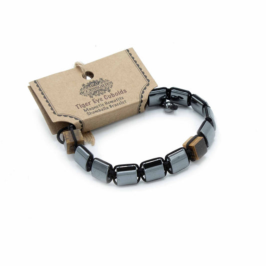Magnetisches Hämatit Shamballa Armband mit Tigerauge Würfeln