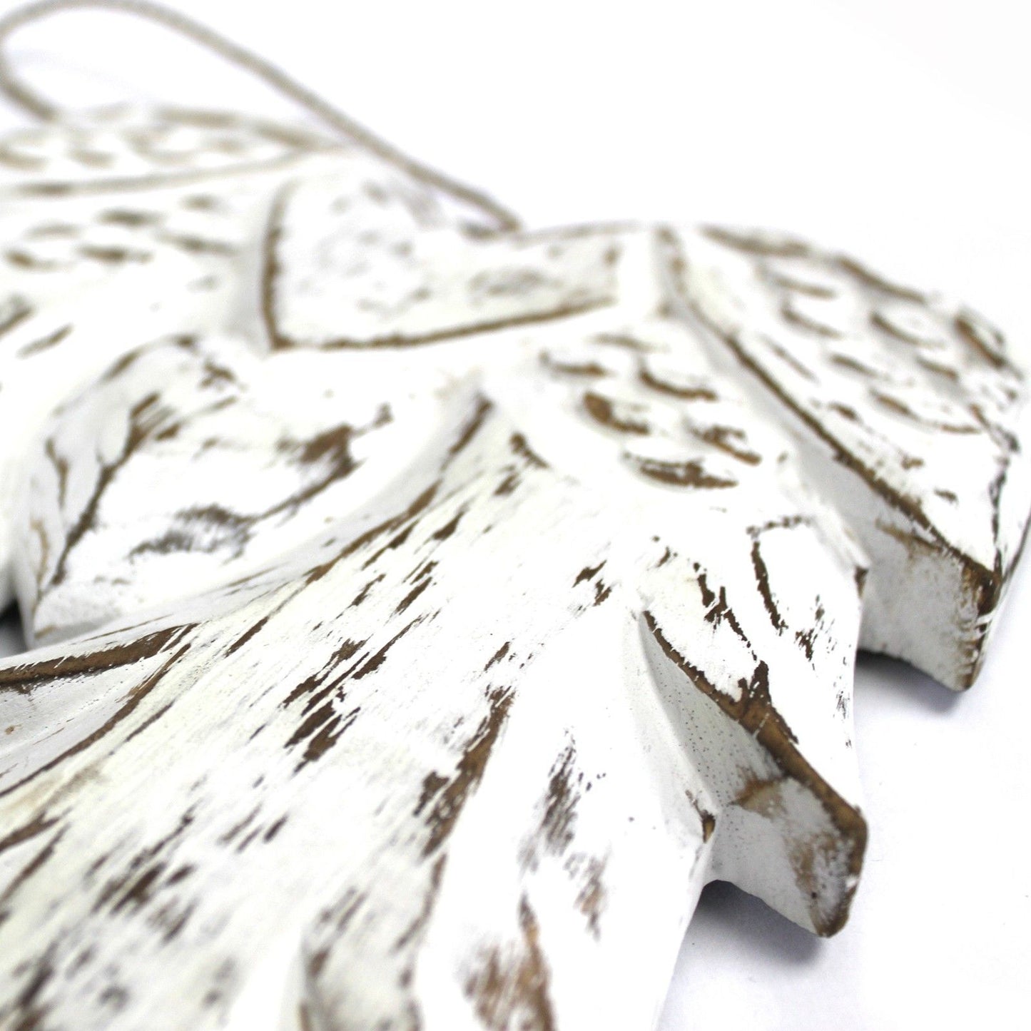 Handgefertigte Doppelte Engel Flügel 31cm Vintage Stil Aus Albesia Holz Weiß Gewaschen