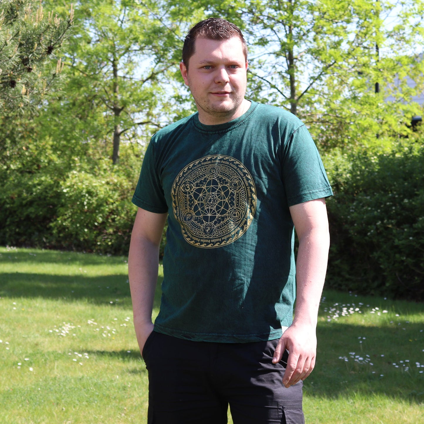 Großes Stein-Wasch-T-Shirt - Chakra - Grün