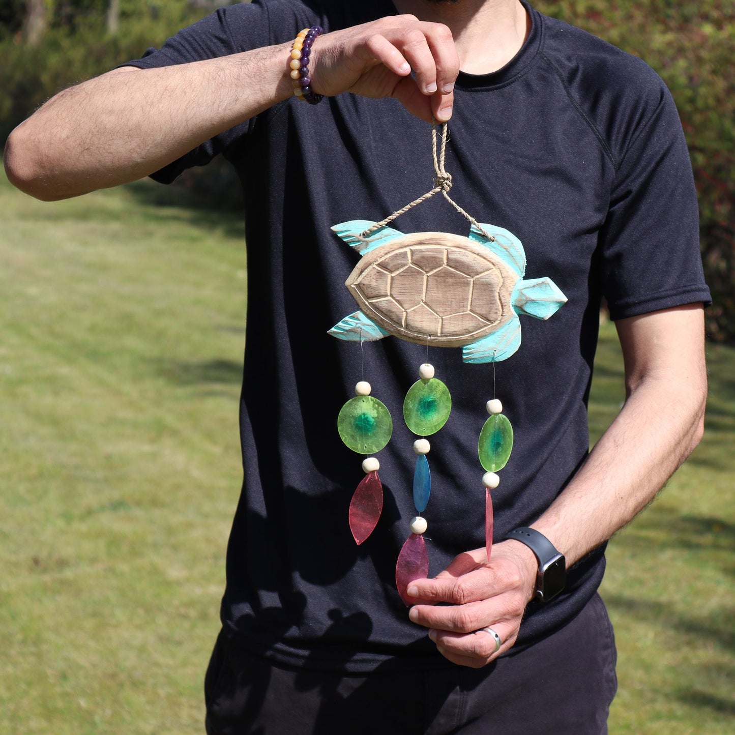 Aqua Schildkröte Schnitzerei Und Capiz Muschel Tropfen