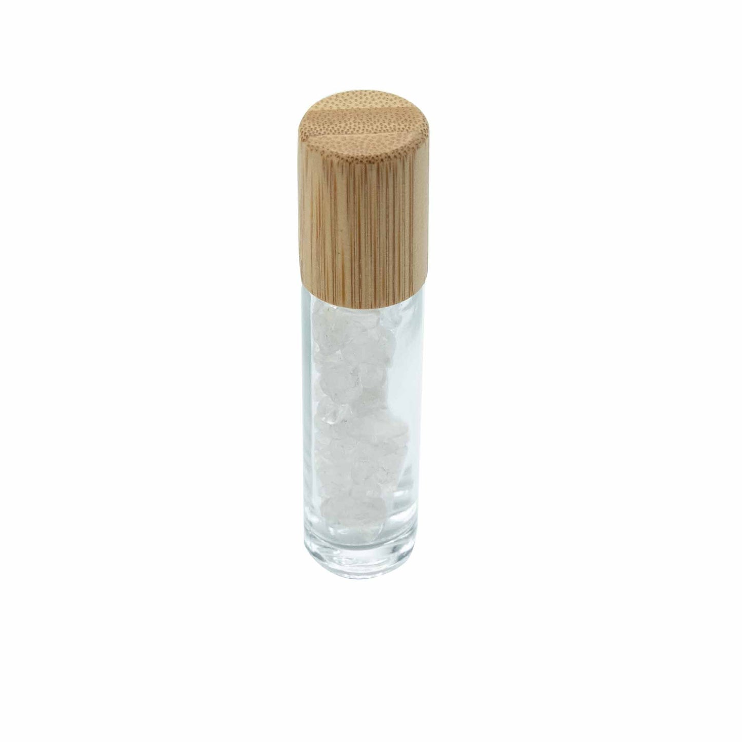 Edelstein Ätherisches Öl Rollerflasche - Bergkristall - Holzdeckel + Edelstein Rolleraufsatz für 5ml Flasche - Bergkristall