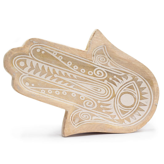Langer Tablett 30x20.5x2.5cm Hamsa Weißgewischt