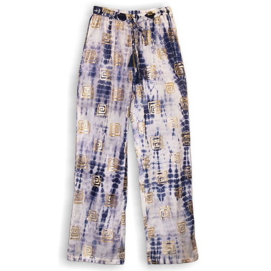 LXL Nomad Sari Med Kollektion Loungehosen Gold Und Blau Griechisches Motiv Handgemalt