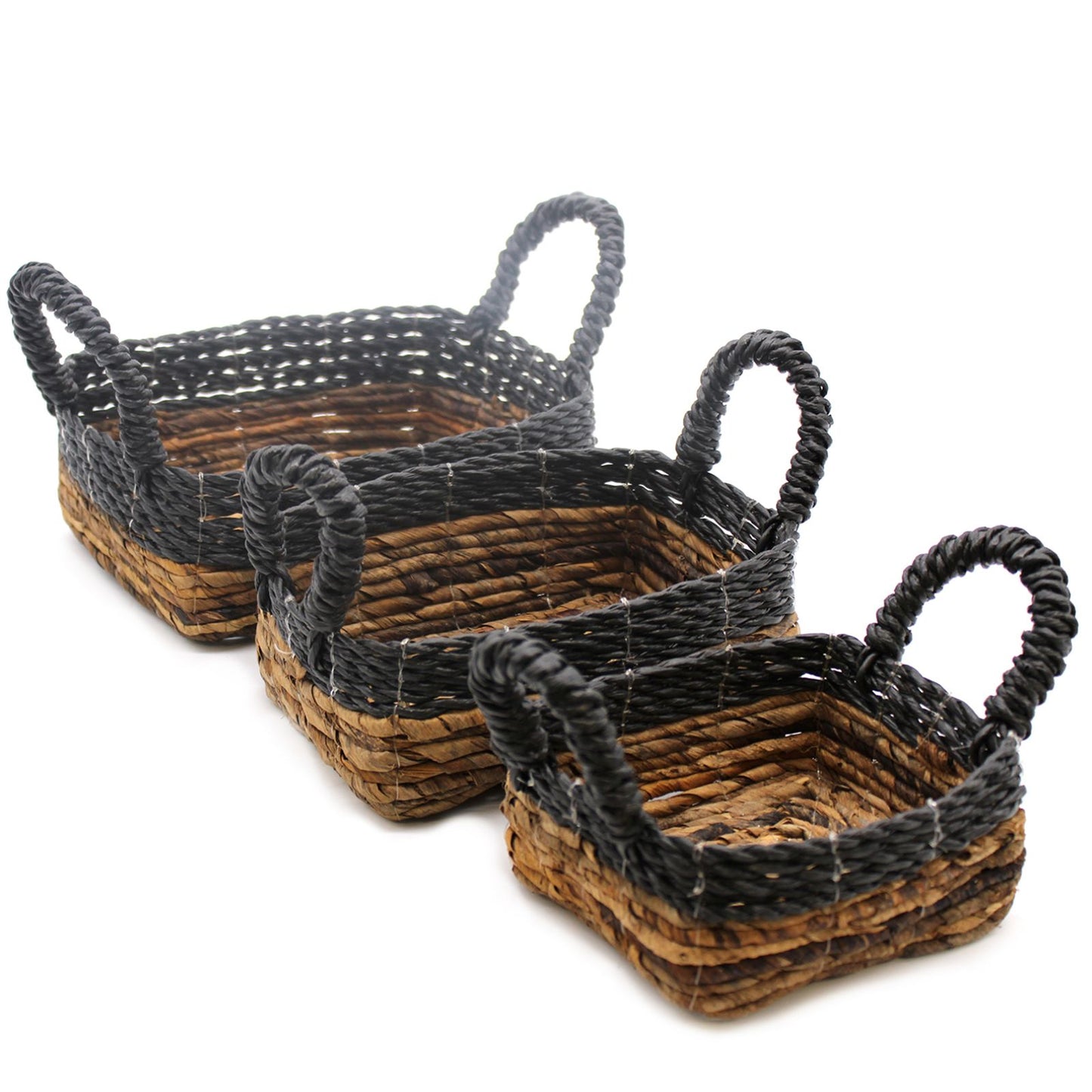 Bananenblatt Und Hitam Raffia Quadratische Körbe Set Von 3