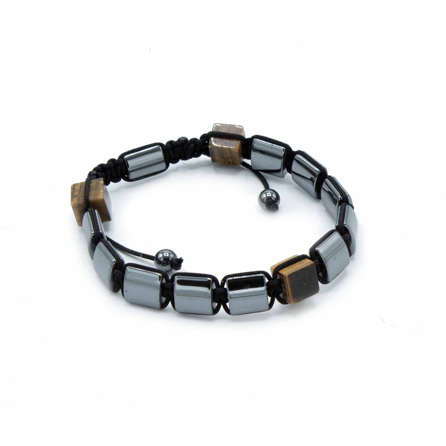 Magnetisches Hämatit Shamballa Armband mit Tigerauge Würfeln