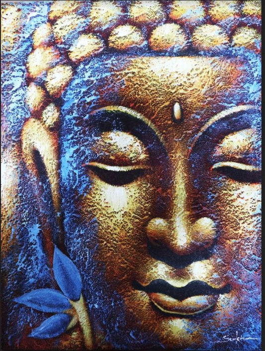 Buddha Gemälde Mit Goldenem Gesicht Und Lotusblume