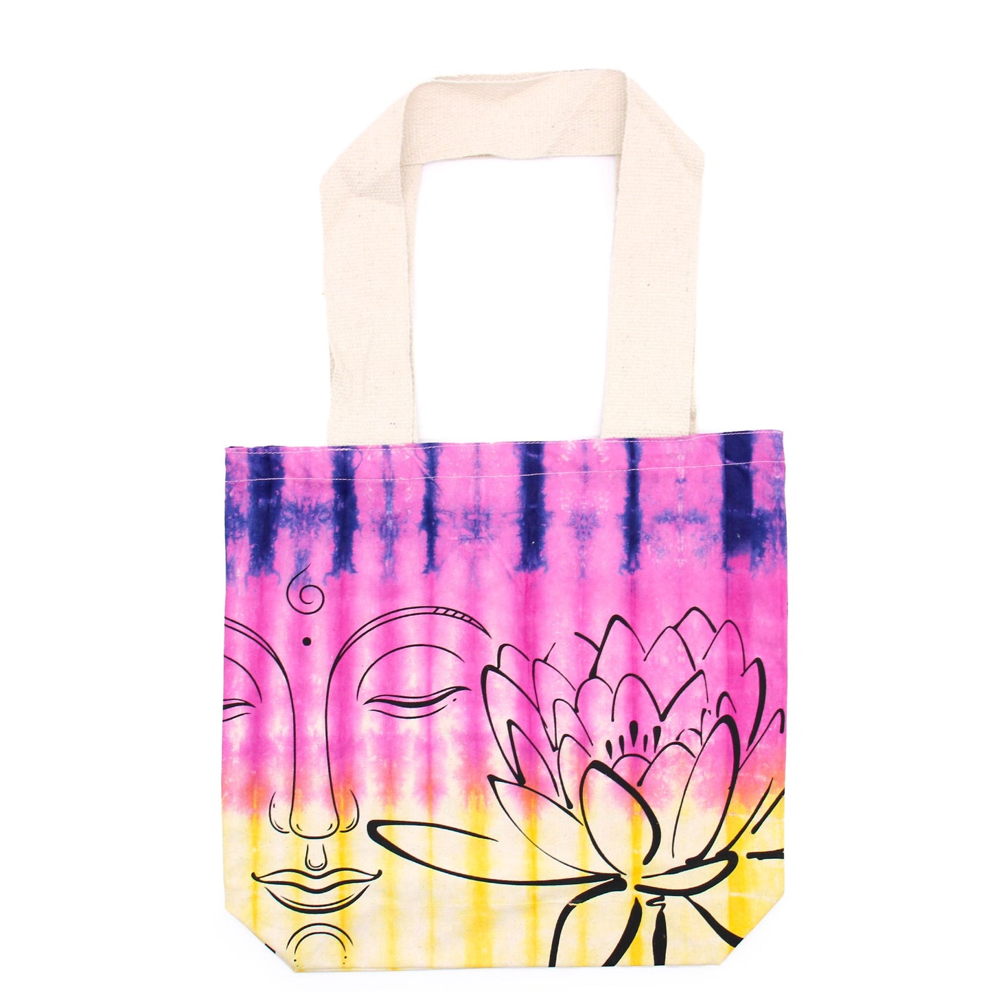 Tye-Dye Baumwolltasche 6oz 38x42x12cm Lotus Buddha Mehrfarbig Naturgriff