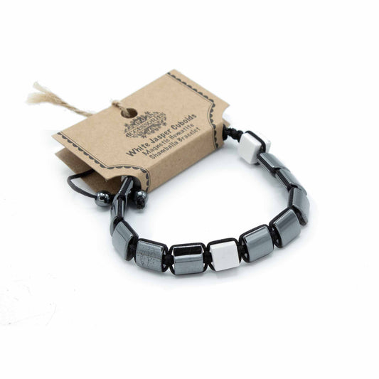 Magnetisches Hämatit Shamballa Armband Mit Weißen Jasper Würfeln