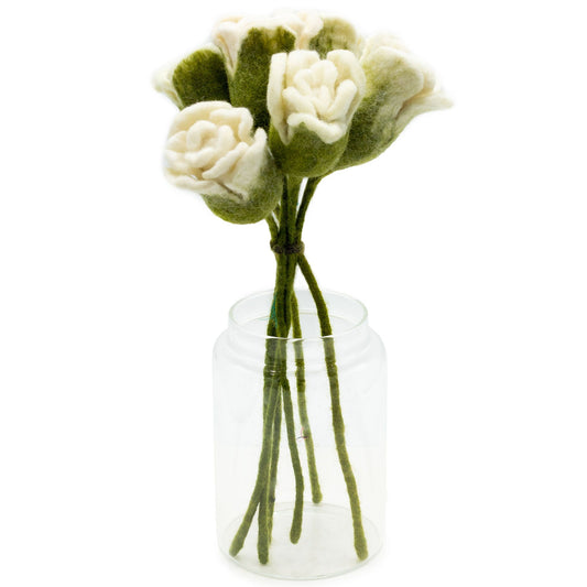 6er Set Filzblumen - Weiße Rosen
