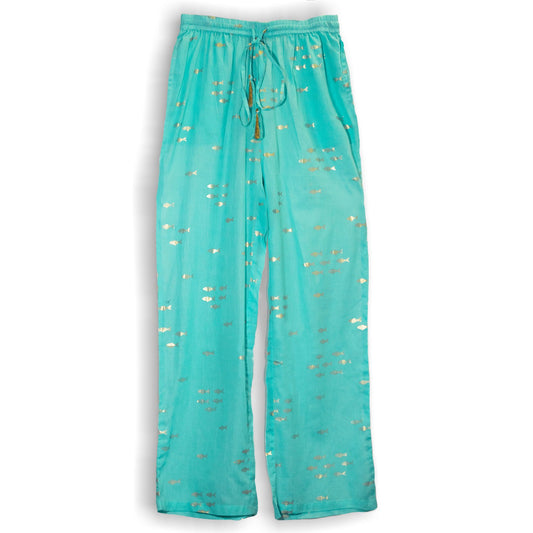 LXL Nomad Sari Med Kollektion Loungehosen Türkis und Gold Fischdesign