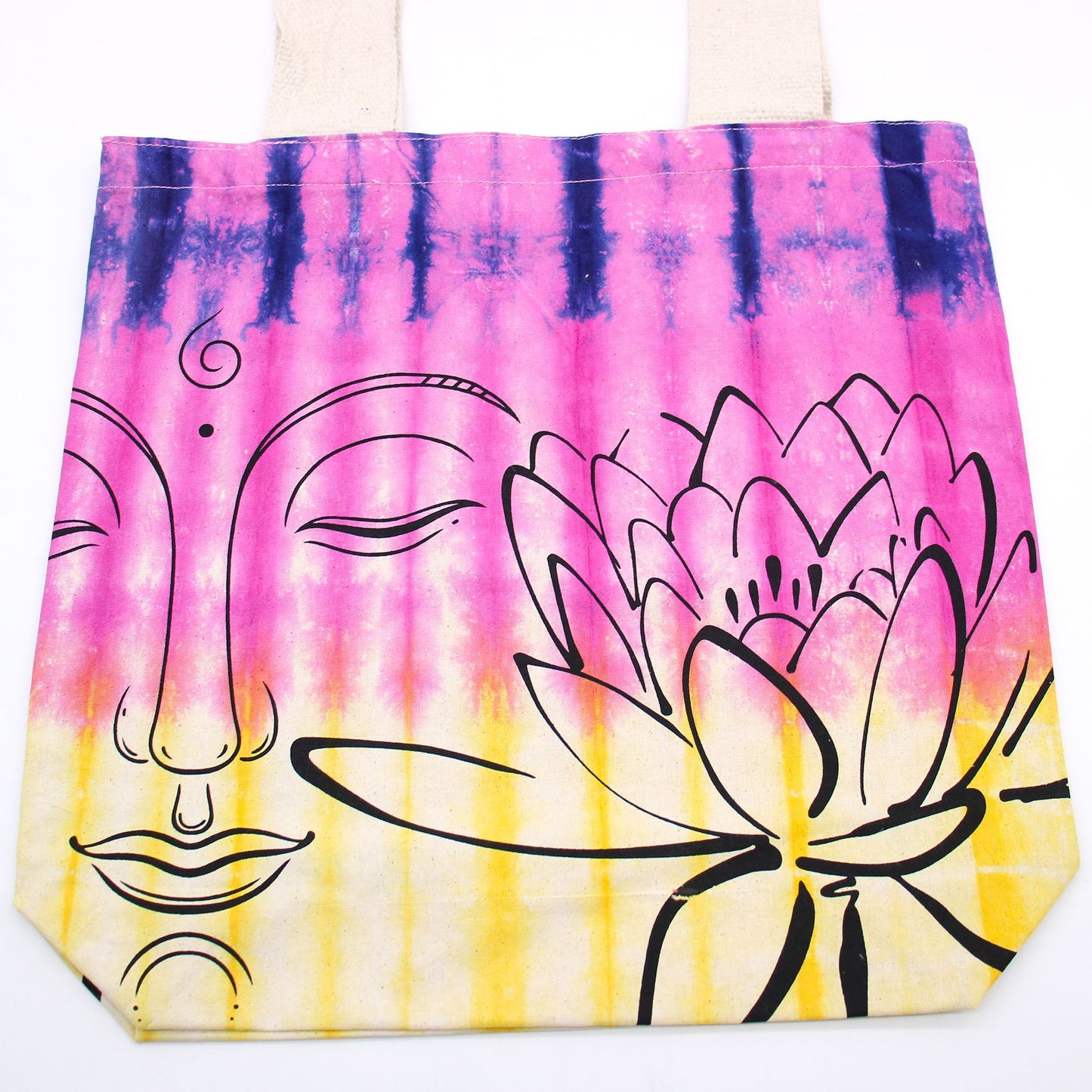 Tye-Dye Baumwolltasche 6oz 38x42x12cm Lotus Buddha Mehrfarbig Naturgriff