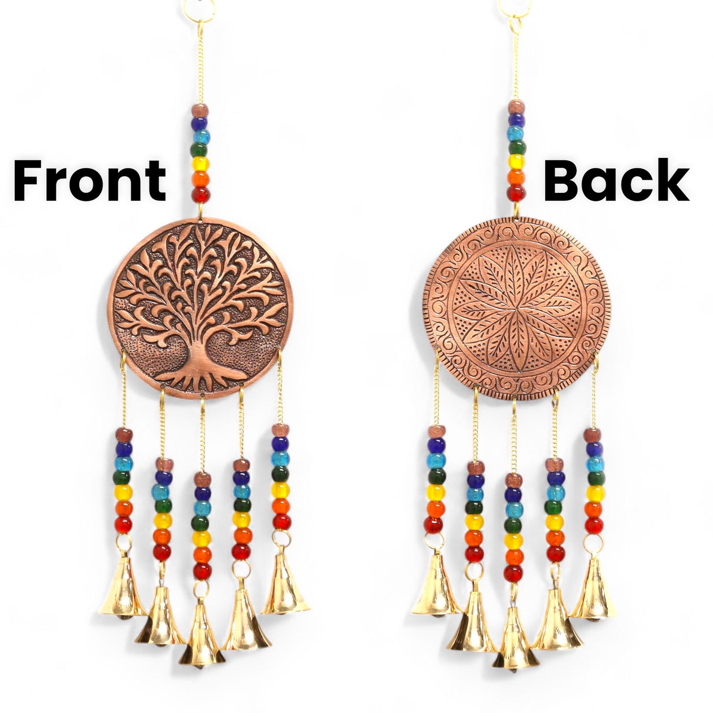 Indische Windspiele - Med Baum Des Lebens - Chakra Perlen 5 Glocken - 10x36cm