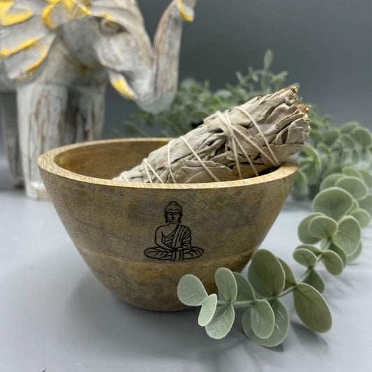 Holz Räuchergefäß und Ritualopfer Schale Buddha 12x7cm