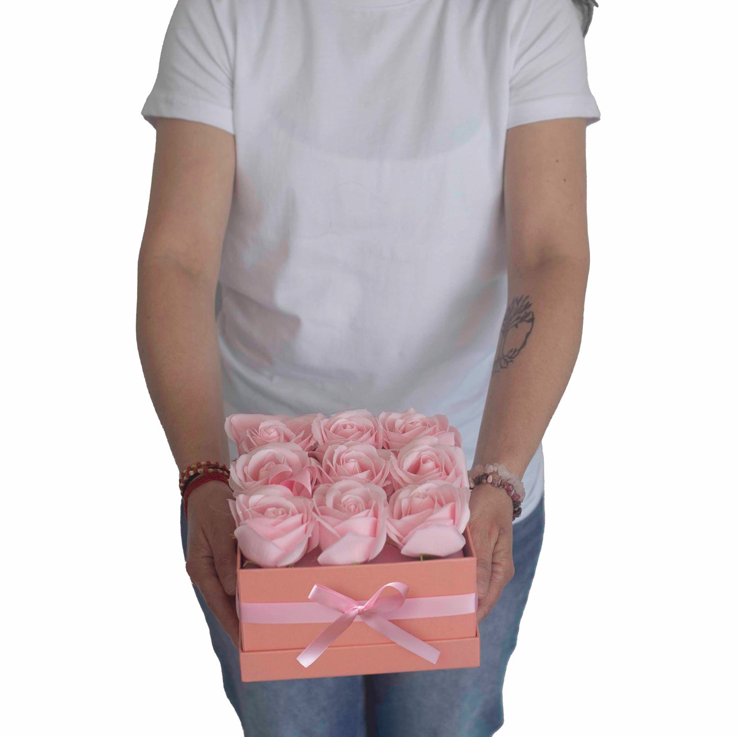 Seifenblumen Geschenkstrauß - 9 Pinke Rosen - Quadrat