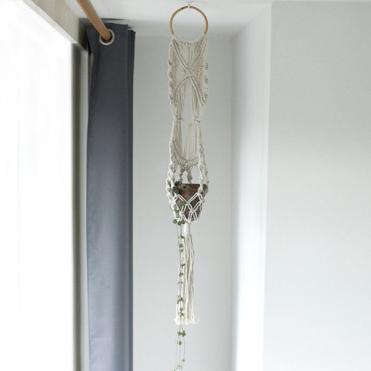 Macrame Pflanzenhänger Lang Mit Rattan Ring