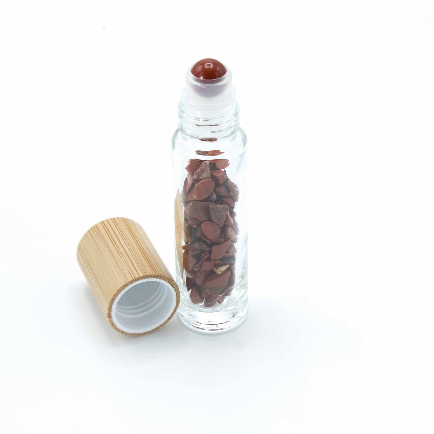 Edelstein Ätherisches Öl Rollerflasche - Roter Jaspis - Holzdeckel + Edelstein Roller Spitze für 5ml Flasche - Roter Jaspis