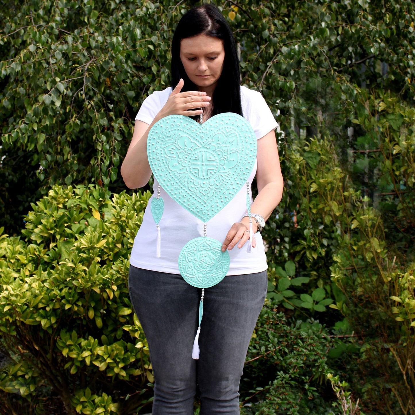 Aluminium Mobile Herzen Bali Stil Wanddekoration Pastellfarben