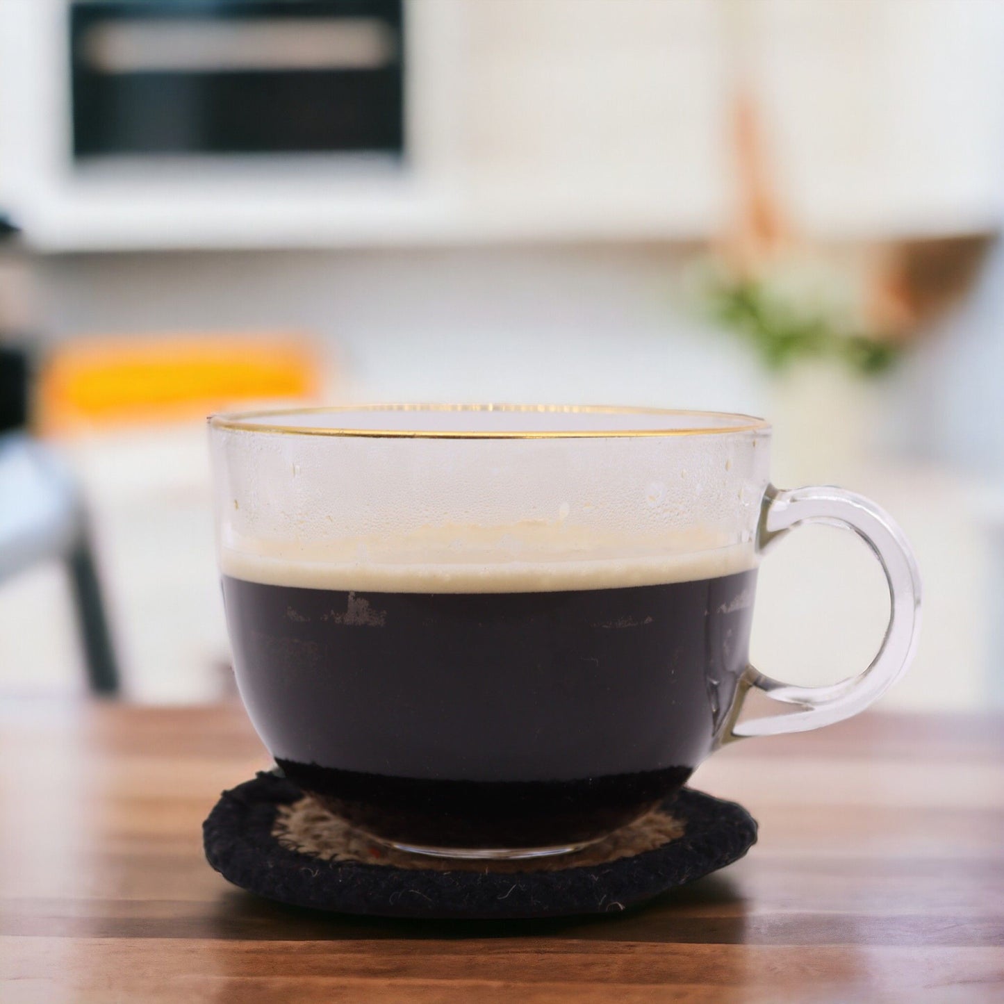 Natürlicher Untersetzer Jute und Baumwolle 10cm Set von 4 mit Schwarzem Rand